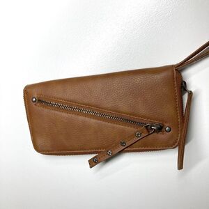 Free People Vegan Wristlet Wallet Womens 8x4" Brown Zip Around Studded